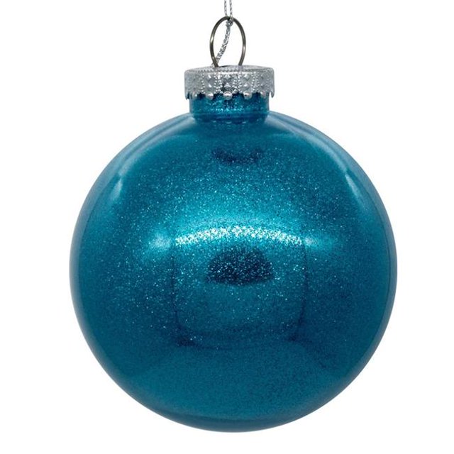 Boule de Sapin de Noël Pailletée Transparente 4.75 Po, Turquoise - 4 par Sac