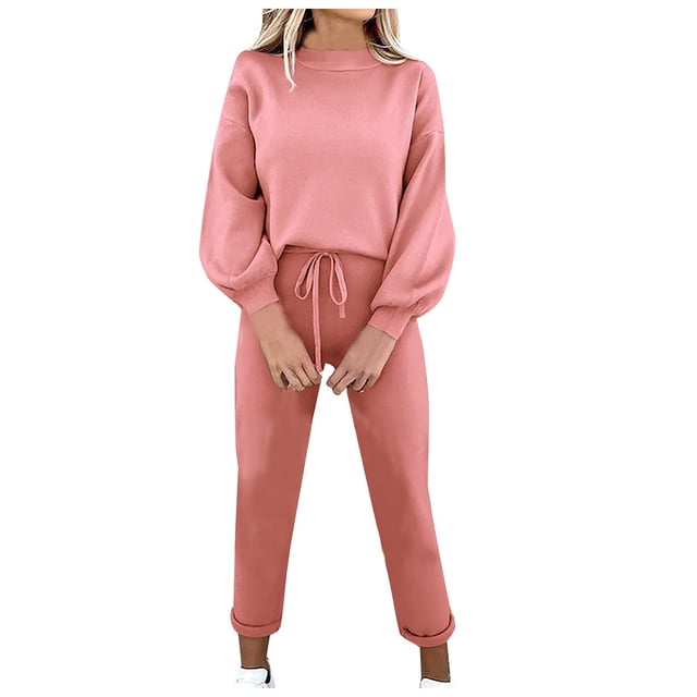 Bowake Bowake Ensembles 2 Pcs pour Femmes Décontractés Col Rond Manches Longues Chandail Chandail en Molleton et Pantalons à Cordon Ensemble de Détente
