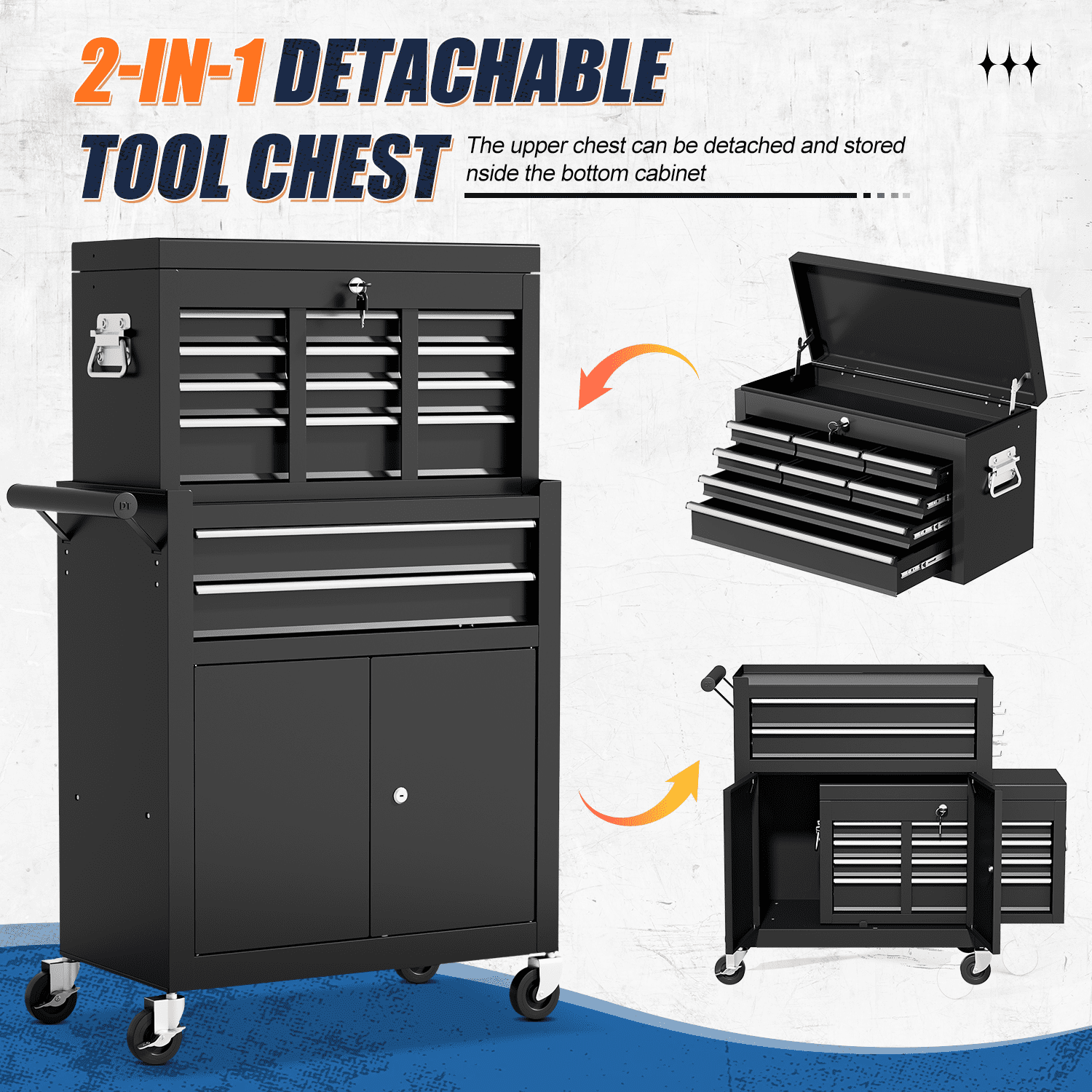 ZBOM 24.2 inch 10-Drawer Rolling Tool Chest, Sliding Metal Drawer Rolling Tool Storage Cabinet, Removable Toolbox Organizer for Workshop, Garage