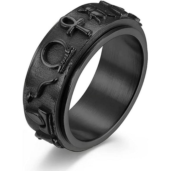 Fidget Rings Ankh Ring Stainless Steel Eye of Horus Rings Anubis Black/Silver/Gold Spinner Anxiety Ring Ancient Egyptian Symbol Protection Band Jewelry Gifts for Women Men