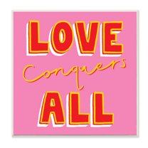 Stupell Industries Love Conquers All Bold Quote Red Yellow Text Wall Plaque, 12 x 12, Design by Hannah Steele