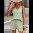 thumbnail image 4 of Conjunto Casual de 2 Piezas para Mujer, Jersey con Cuello en V y Pantalones Cortos de Cintura Alta, Chándal Transpirable de Color Sólido, Verde , Talla XL, 4 of 9