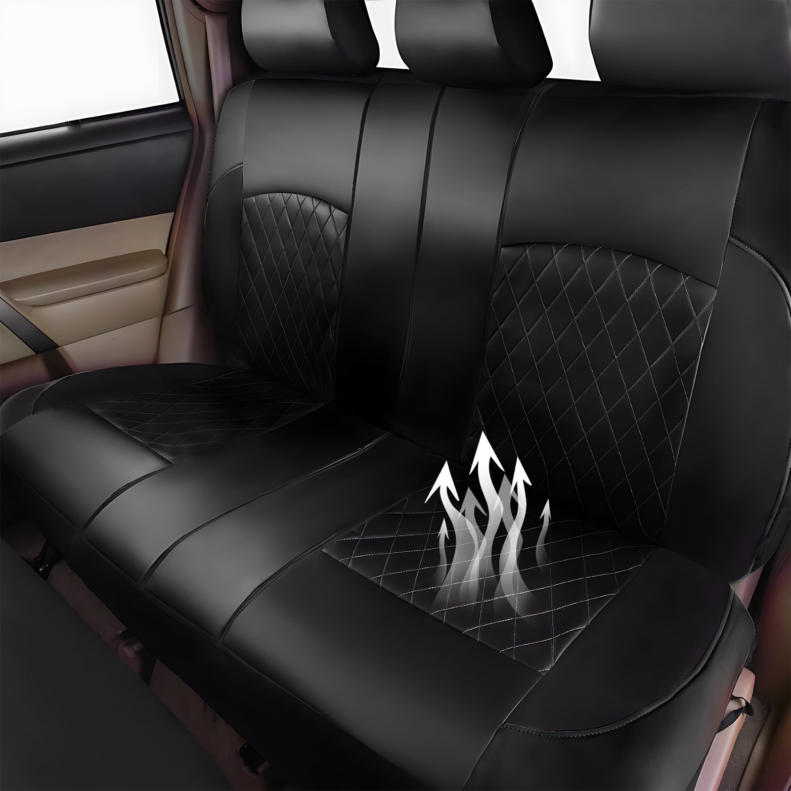 OTOEZ Universal Car Seat Cover Breathable PU Leather 5 Seats Full Set Waterproof Cushion Fit Most Honda Toyota Chevy Ford Nissan Vehicle Truck SUV