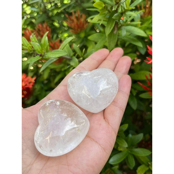 Clear Quartz Gemstone Hearts, Polished Clear Quartz Puffy Hearts, Clear Quartz Palm Stone, Clear Quartz Heart (1 Heart)