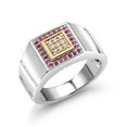 thumbnail image 3 of Gem Stone King Men's 10K Yellow Gold and 925 Sterling Silver 2 Tone Lab Grown Diamond and Red Created Ruby Ring (0.24 Cttw, Available in Size 9, 10, 11, 12, 13), 3 of 6
