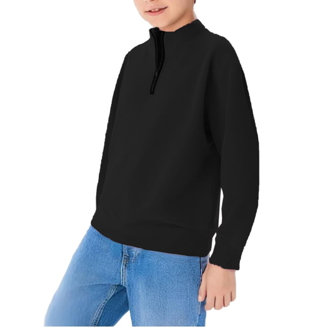 Boys' Half-Zip Hoodless Sweatshirt - Winter Warmth with Lapel Style