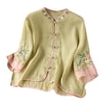 thumbnail image 4 of Embroidered Cotton Linen Tops Summer Linen Tops Linen Clothing For Women Linen T Shirts For Women Beach Vacation Tshirts Lightweight Linen Blouses For Women Womens Linen Tops Peasant Blouse Green XL, 4 of 4