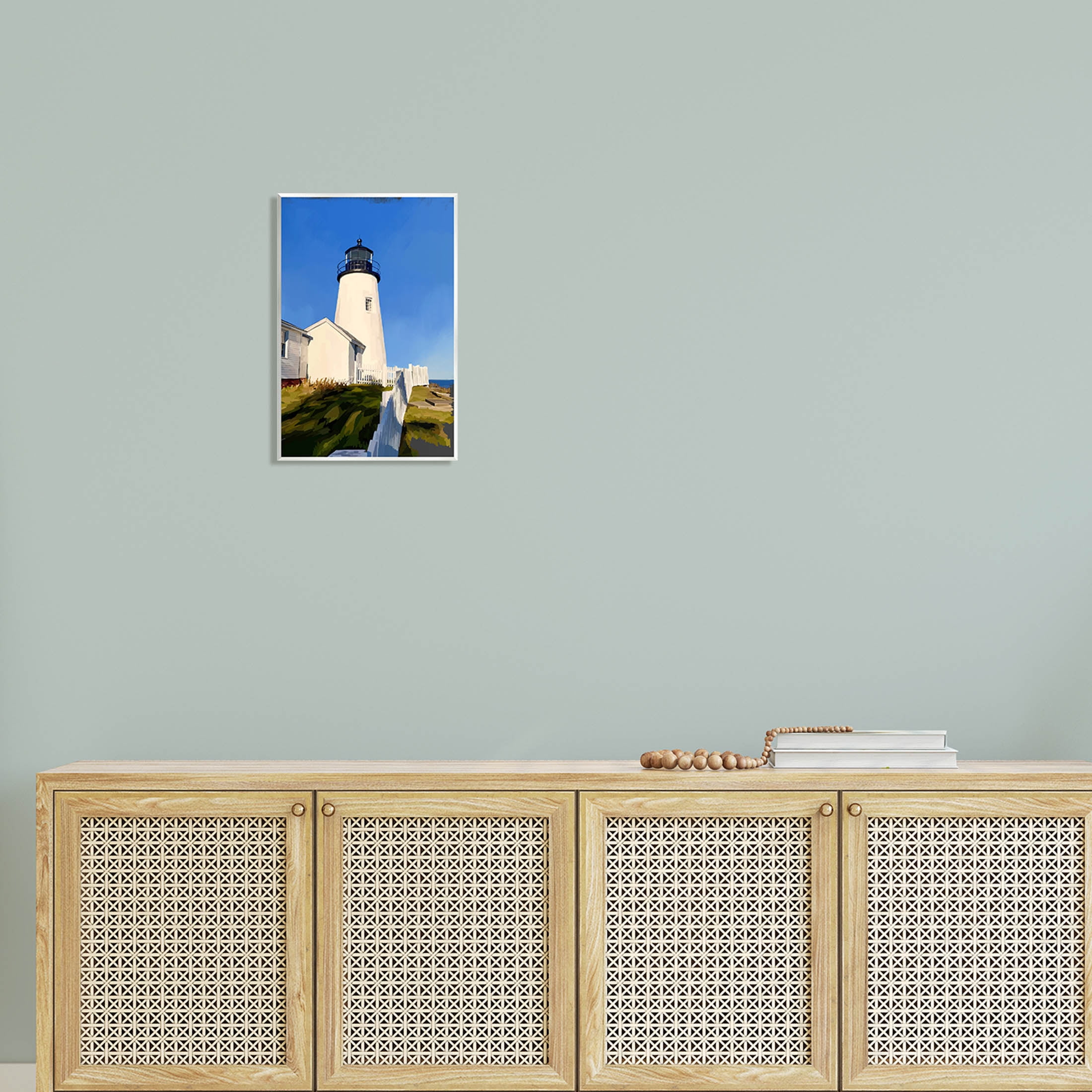 Lighthouse Ocean Beach View Coastal Graphic Art Unframed Art Print Wall Art