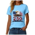 thumbnail image 4 of UngA Women's 250th America Anniversary Casual Printed Crew Neck T-Shirt USA Flag Tee 250 Years of Freedom Womens Shirts S,Sky Blue, 4 of 8