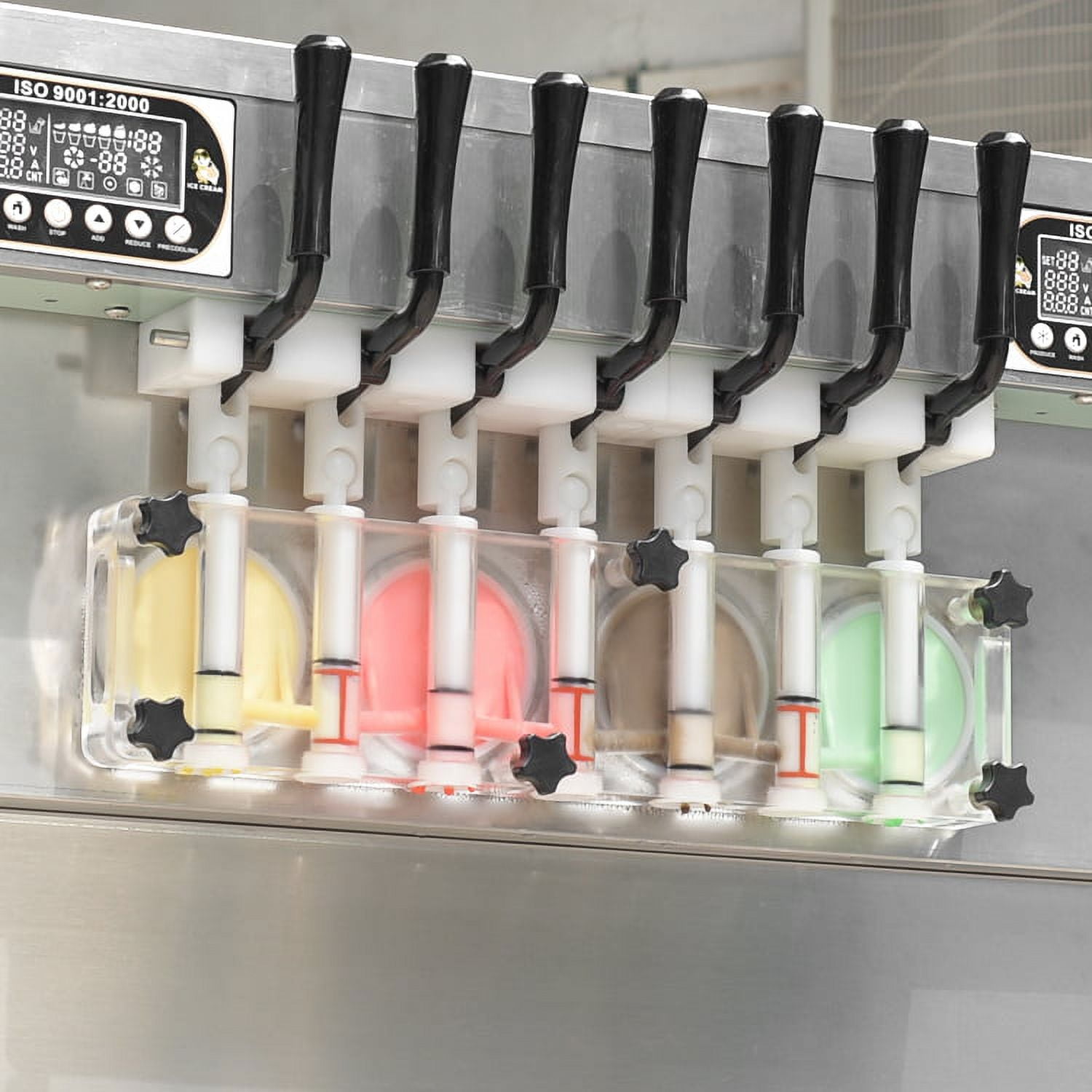 Kolice ETL Commercial Countertop 7 Flavors Soft Serve Ice Cream Machine-Transperant Dispenser, Upper Tanks Refrigerated