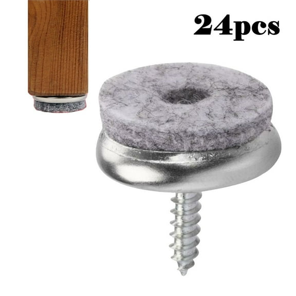 24 Pack Furniture Felt Pads with Screws for Chair Legs Table Feet Non Slip Floor Protectors Silver Grey Felt Iron Gliders for Hardwood Laminate Tile Floors