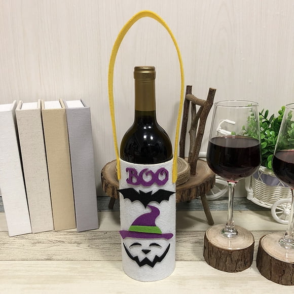 Graflsoa Halloween Ghost Wine Bottle Holder with Handle, Reusable Non-Woven Fabric Bag for Champagne or Candy, Perfect Party Decoration