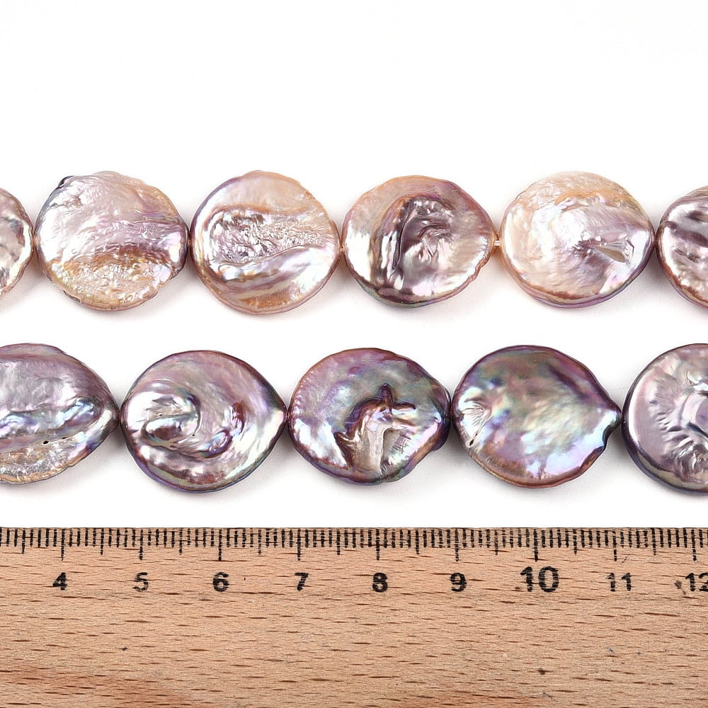 1Strand Natural Baroque Keshi Pearl Beads Strands Nucleated Pearl Flat Round 19~23x18~21x4~10.5mm Hole: 0.7mm about 18pcs/strand