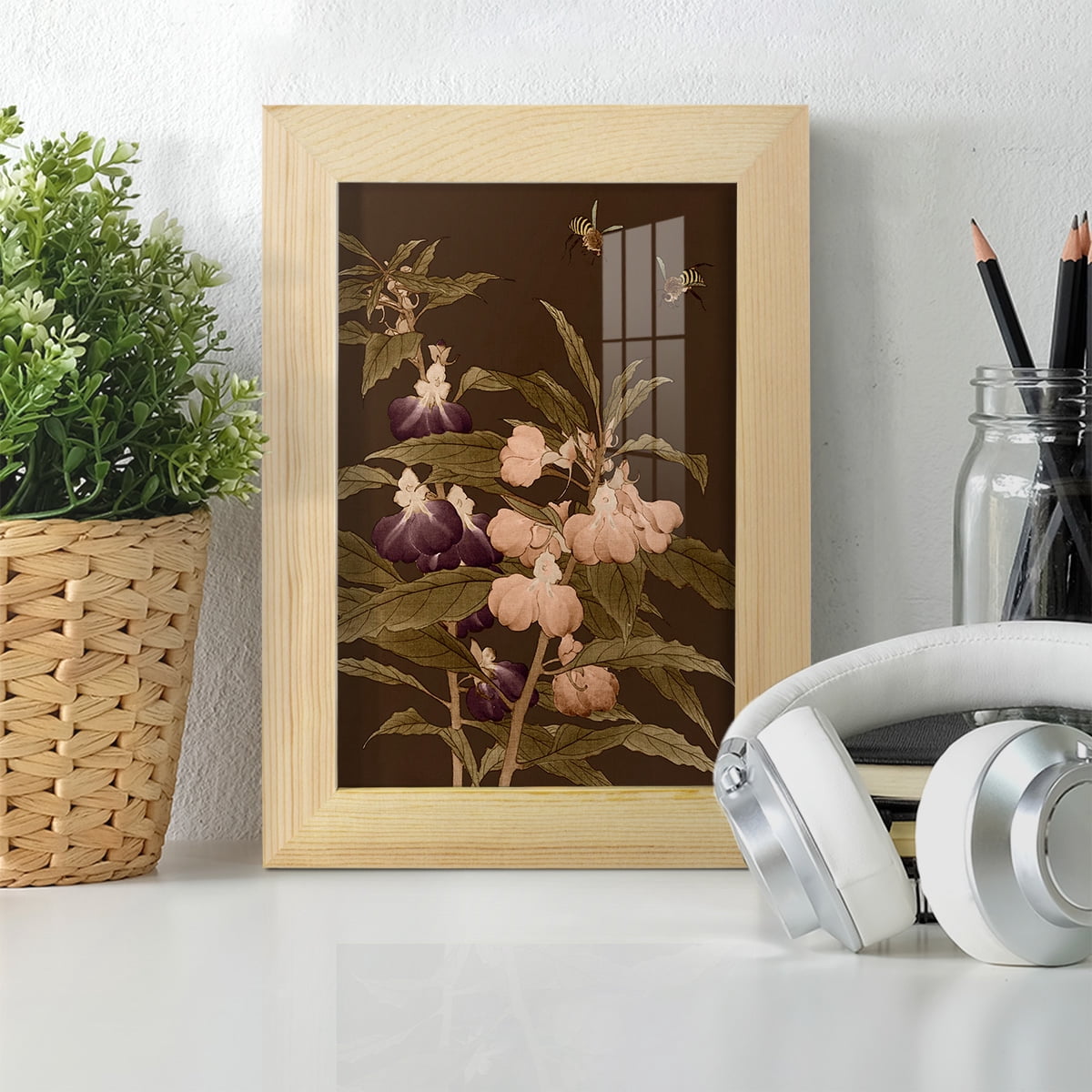 Asian Brocade IV - Framed Print w/glass - Natural Wood