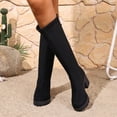thumbnail image 5 of CYRBOKO Women's Knee High Boots, Chunky High Heel Zipper Flock Casual Women's Shoes Black Size 9, 5 of 9
