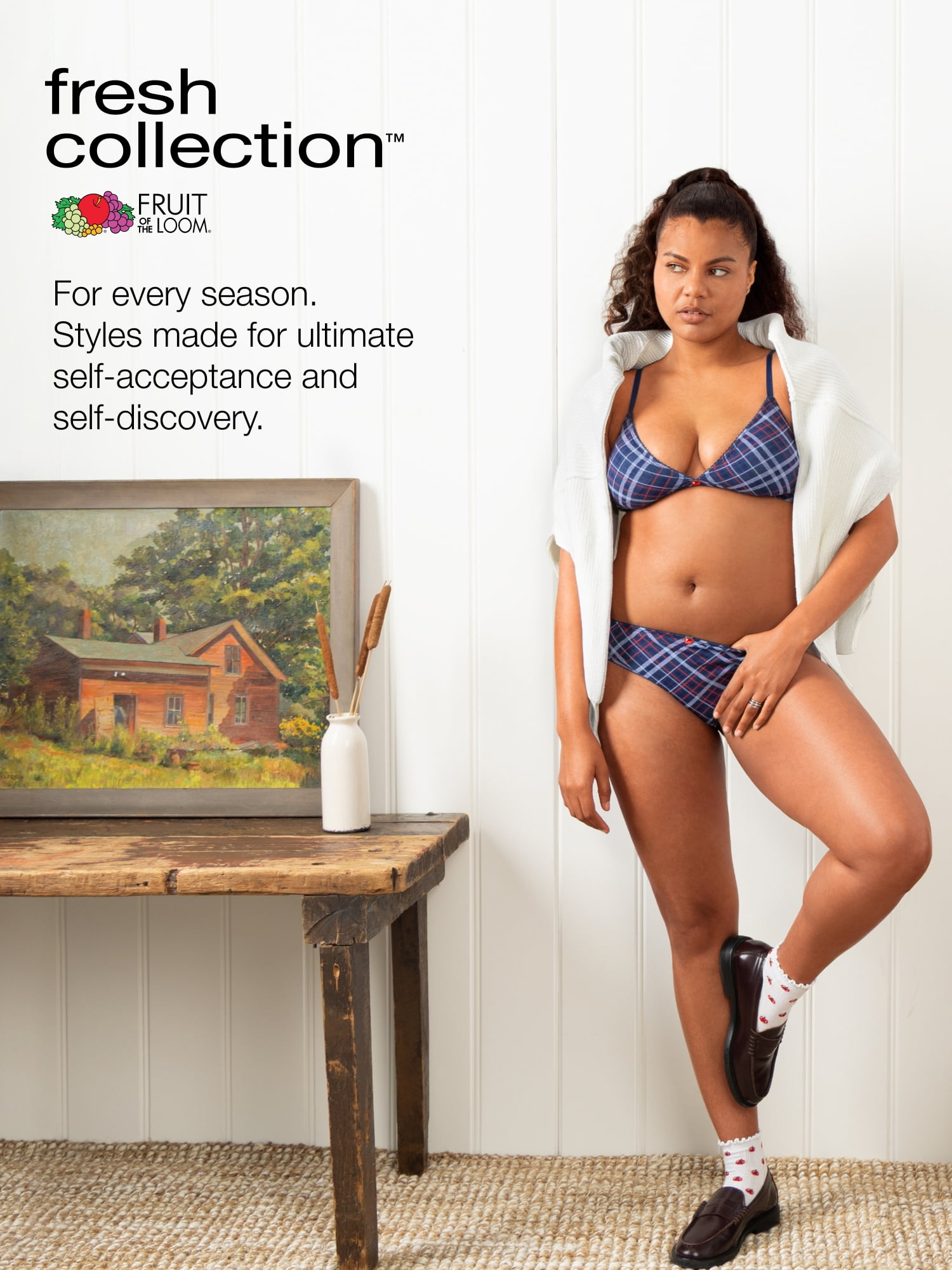 Fresh by Fruit of the Loom Women's Cotton Triangle Bralette and Bikini Set, Size XS-XXL