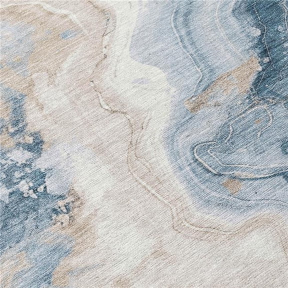HomeRoots 623167 10 x 14 ft. Beige & Navy Blue Abstract Washable Transitional Indoor & Outdoor Rectangle Area Rug