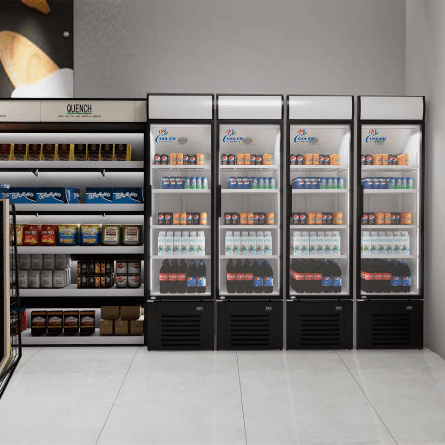 Commercial Beverage Refrigerator, Glass door 24 1/2" x 26 1/2" x 81", 15.2 cu ft display Fridge, NSF Certified.