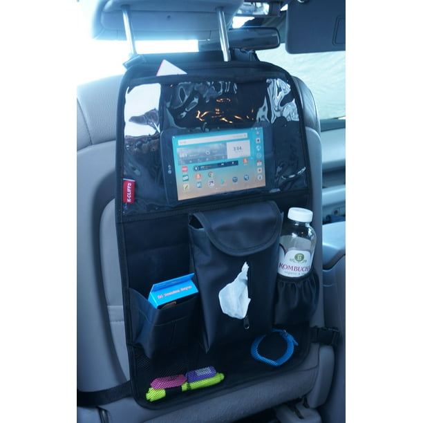 Car Seat Organizer with Kick Mat and Tablet Holder, Black
