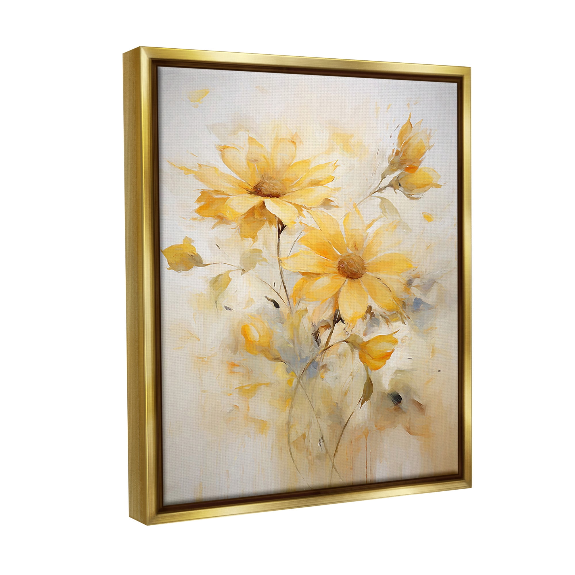 Stupell Industries Abstract Daisy Sprigs Botanical & Floral Painting Gold Floater Framed Canvas Art Print Wall Art, 17 x 21