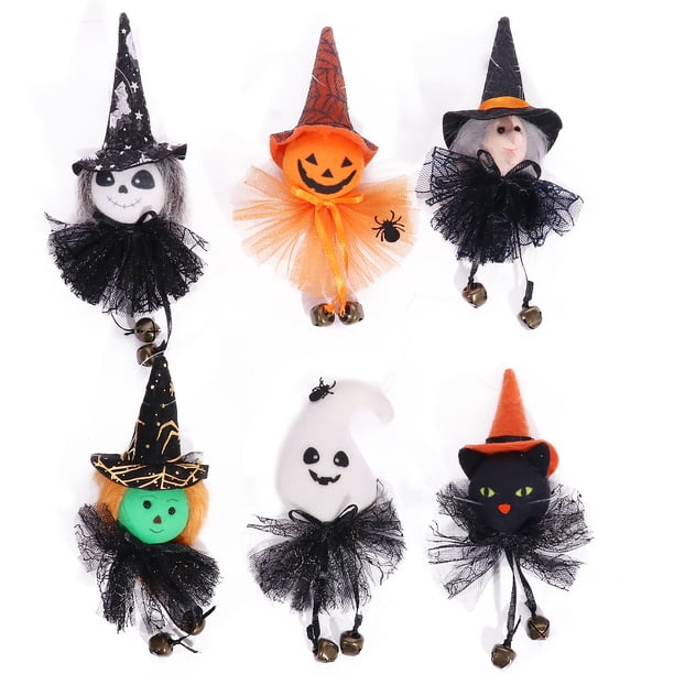 6 piezas Decoración colgante de fantasma de Halloween Muñeco de bruja fantasma de calabaza Colgante de manga de viento Accesorio Decoración aterradora para puerta de entrada Patio Patio