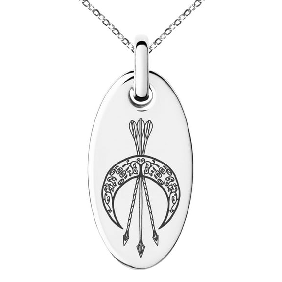 Tioneer Stainless Steel Artemis Greek Goddess of Moon Engraved Small Oval Charm Pendant Necklace