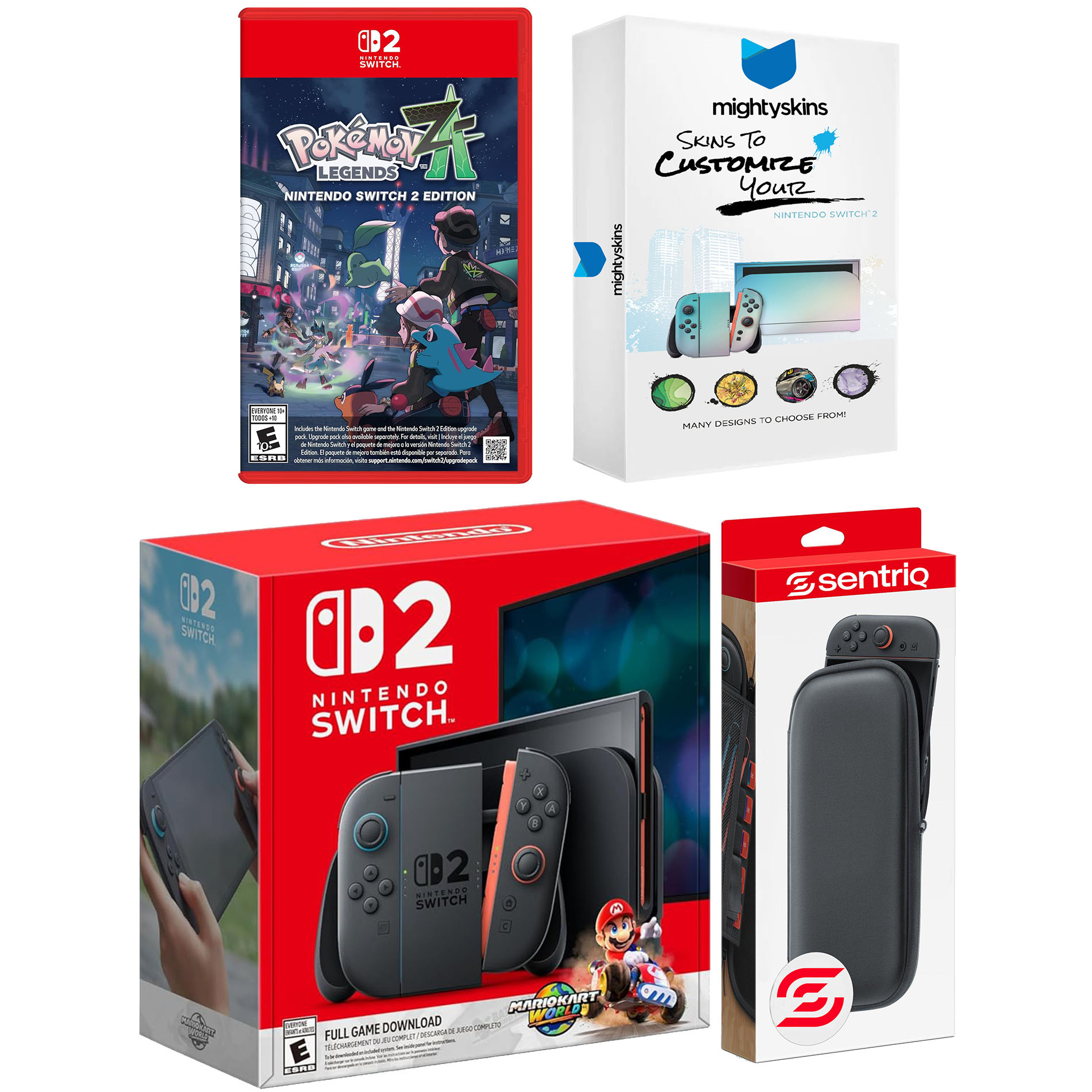 Nintendo Switch 2 + Mario Kart World, Pokemon Legends Z-A, MightySkins Code and Protective Case Bundle