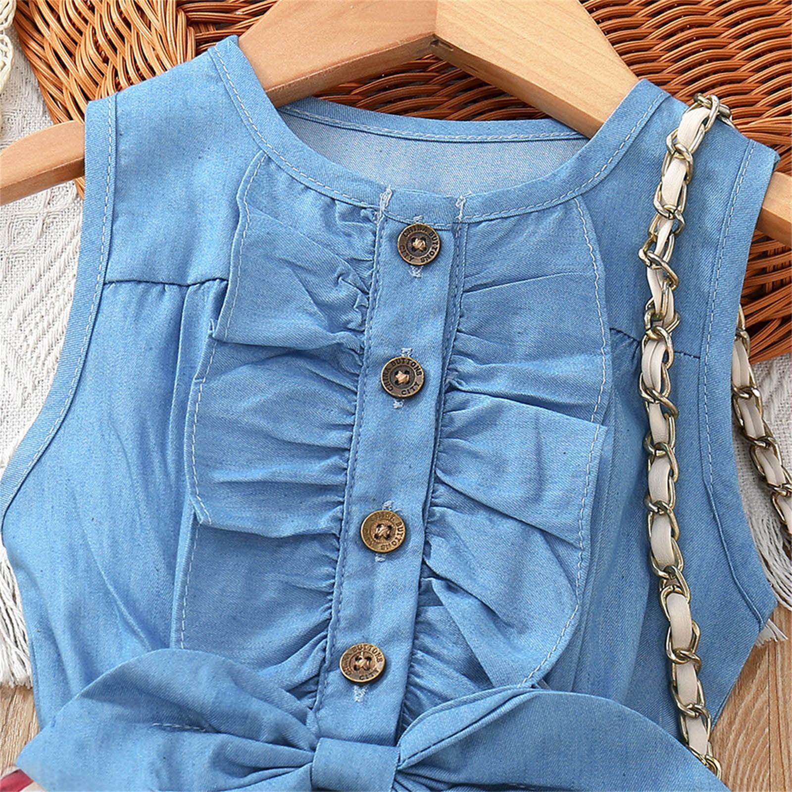 Fashion Clothes for Girls 2 to 7 Years Old Children's Summer Outfit Denim Patchwork Printed Vest Dress School