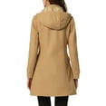 thumbnail image 3 of INSPIRE CHIC Women's Stand Collar Hooded Double Breasted Winter Long Overcoat M Khaki, 3 of 5