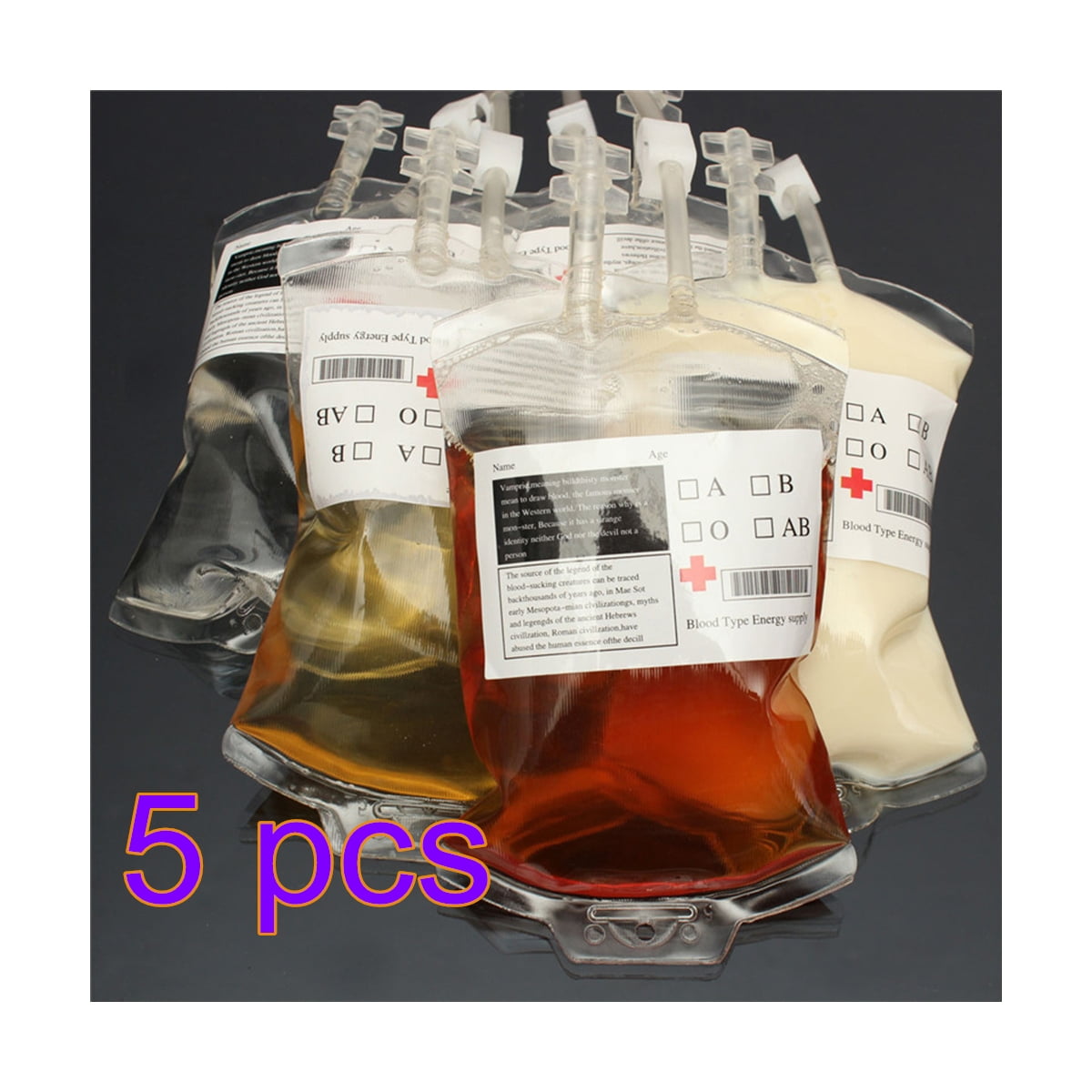 5PCS Reusable Blood Energy Drink Bag Halloween Pouch Props