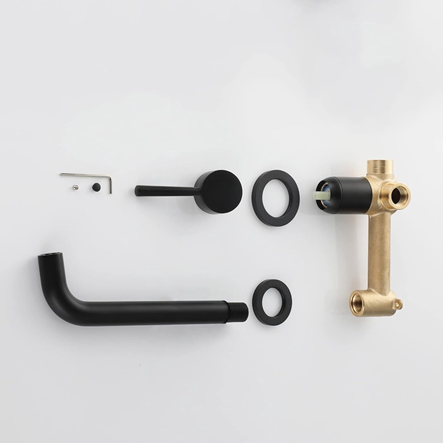 Wall Mounted Faucet Bathroom Sink Black,with 360° Swivel Spout,Hot and Cold,Brass Single Handle Wall Mount Bathroom Sink Faucet