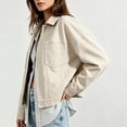 thumbnail image 6 of vdgthytj Jackets for Women Snap Button Lapel Collar Long Sleeve Cropped Fashion Fall Casual Outerwear with Chest Pockets(X-Large,White), 6 of 9