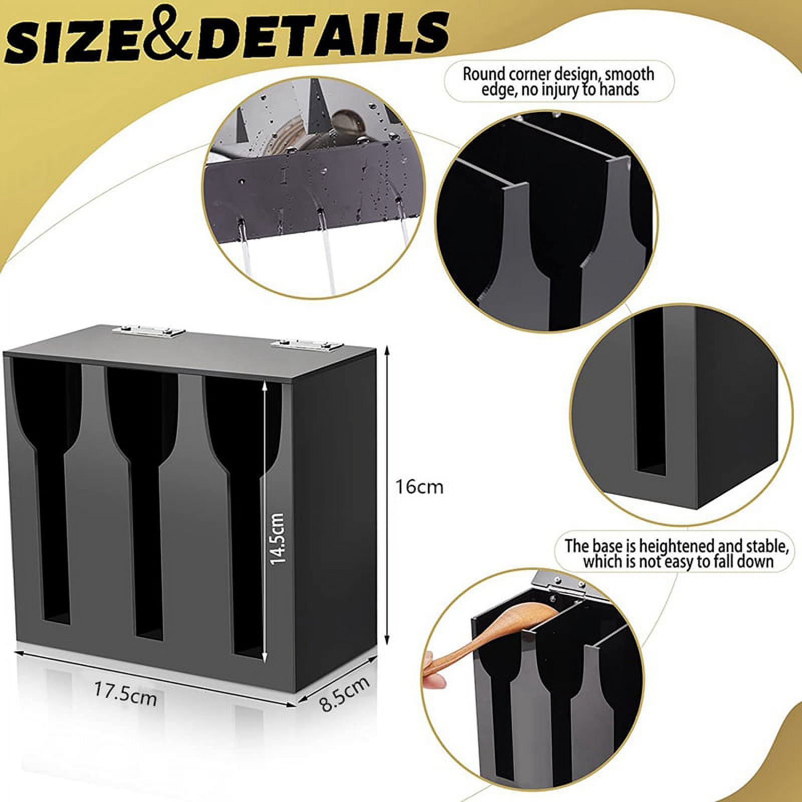 Acrylic Utensil Dispenser Cutlery Organizer with 3 Compartment Black Silverware Holder Plastic Flatware