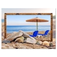 thumbnail image 2 of Framed Effect Beach with Chairs Umbrella - Seashore Photo Canvas Art Print, 2 of 3