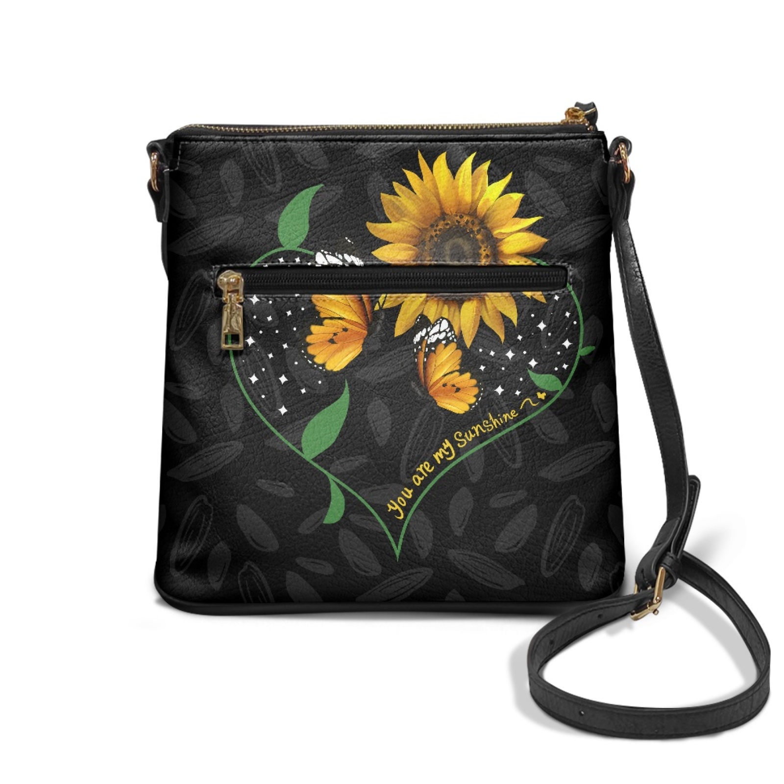 LedBack Sunflower Print Leather Women Crossbody Hobo Bag Portable Satchel Purse Multi Pocket Messenger Bag Soft Sling Shoulder Handbag Purse (You Are My Sunshine), Black