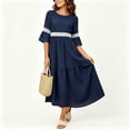 thumbnail image 5 of Bosfbaoi Maxi Dresses for Women Round Neck 3/4 Bell Sleeve Lace Trim Tiered Flowy Boho Long Dress, 5 of 8
