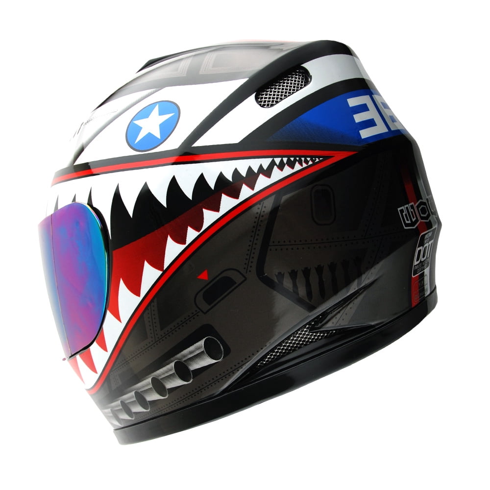 WOW Youth Motorcycle Full Face Helmet Street Bike BMX MX Kids B15 Shark Black + MX Skeleton Glove Bundle