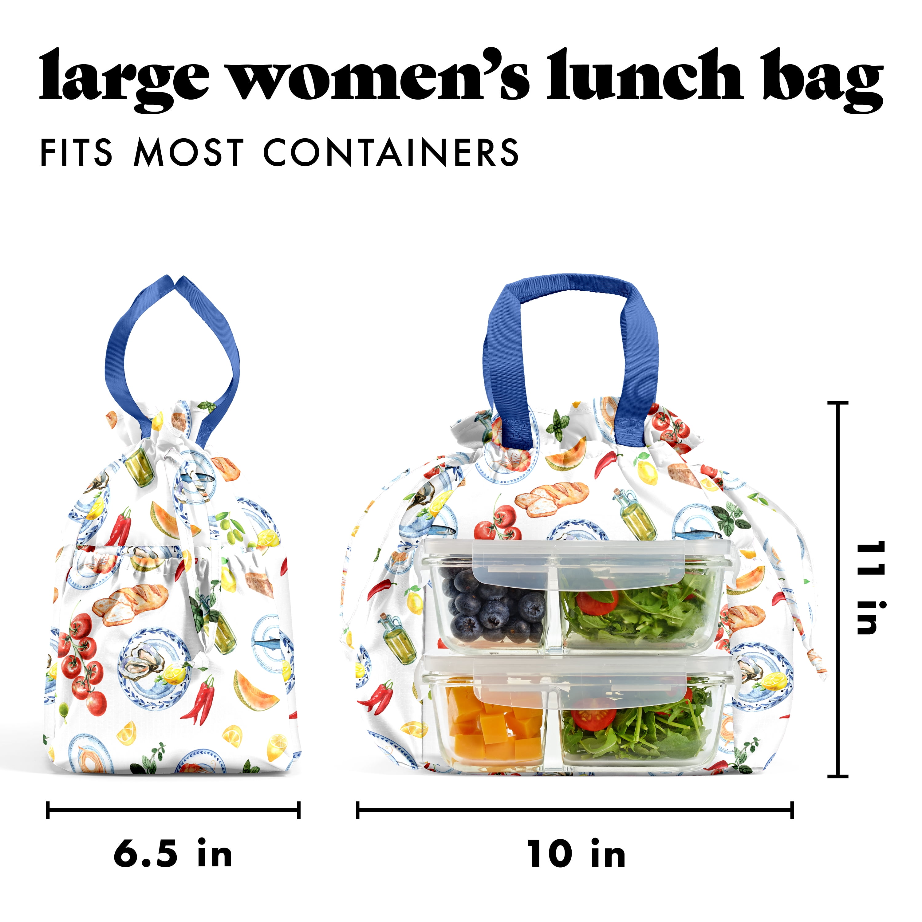 Fit + Fresh Cromwell Women's Lunch Bag, Cinch Closure Lunch Box With Containers, Alfresco