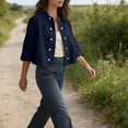 thumbnail image 5 of Endives Linen Shirts For Women Button Down Shirt Summer Solid Color Casual Half Sleeve Blouse Beach Loose Shirt Womens Tops Navy, 5 of 7