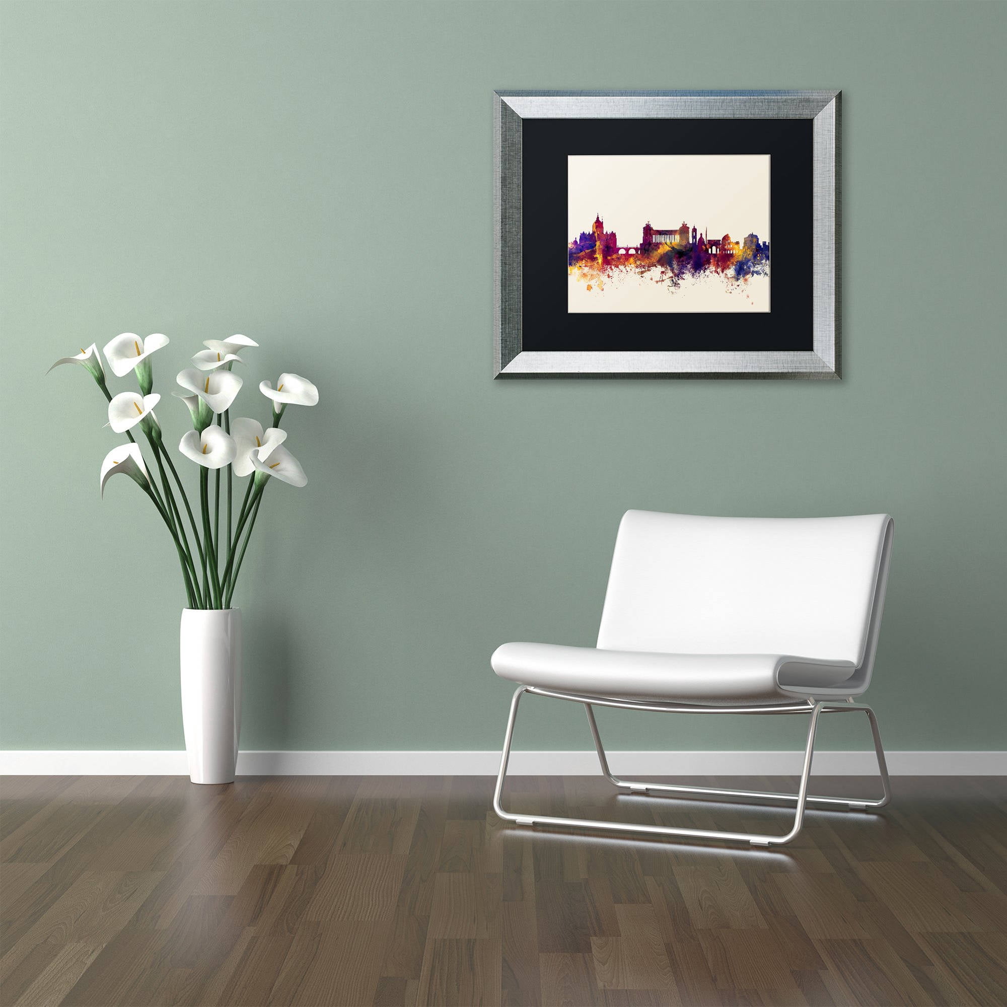 Trademark Fine Art "Rome Italy Skyline" Canvas Art by Michael Tompsett, Black Matte, Silver Frame