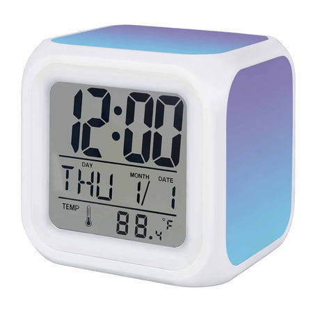 Ombre Blue Purple Digital Alarm Clock for Bedrooms, Smart LED Alarm Clock with 7 Color Changing Night Light, Colorful Painting Silent Wake Up Clocks for Sleep Study Cooking 3.2x3.2