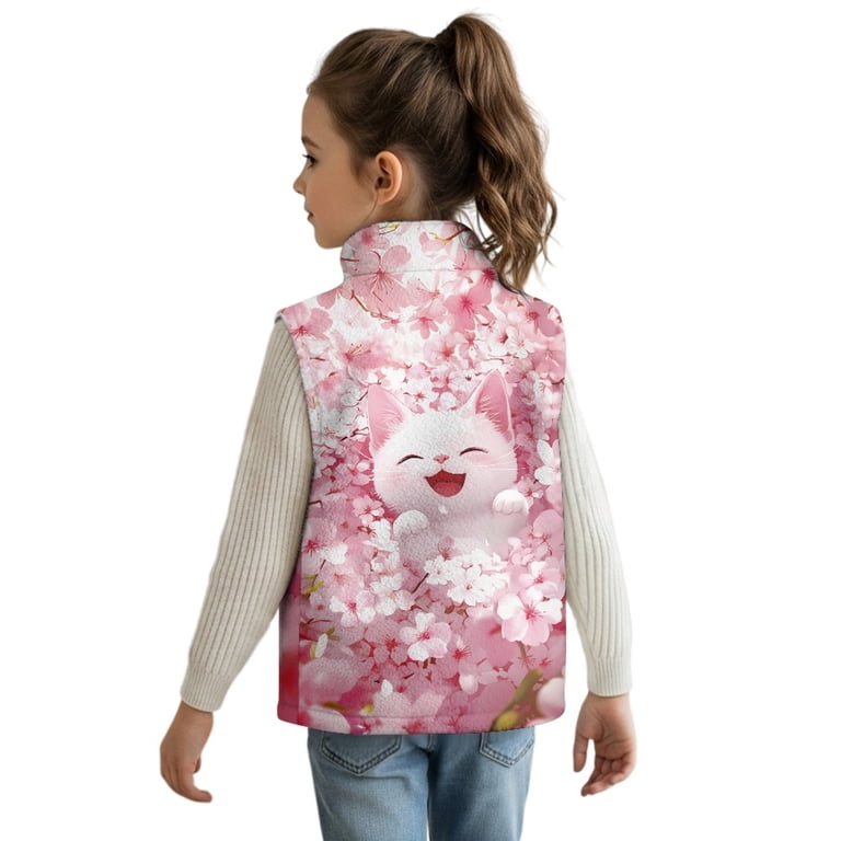 Xixirimido Cat Pink Cherry Blossom Pattern Boys Girls Full Zip