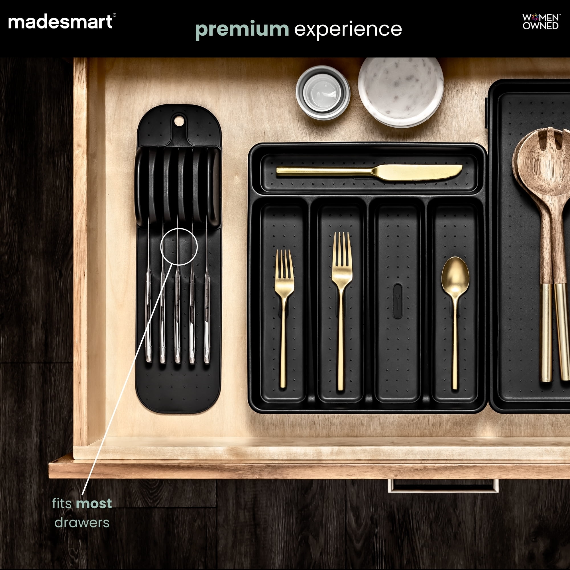 madesmart Small Knife Mat, Rubberized Grip, Non-Slip, 5-Knife, Carbon