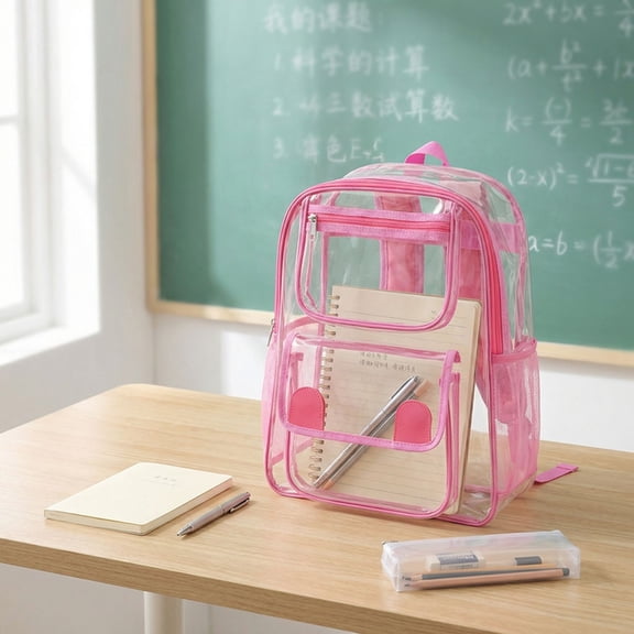 Large Lightweight Clear Backpack Waterproof, See Through Bookbag PVC Transparent Backpack Travel Laptop School Bag, Multi Pocket Shoulders Bag for Students Teens Back to School Supplies