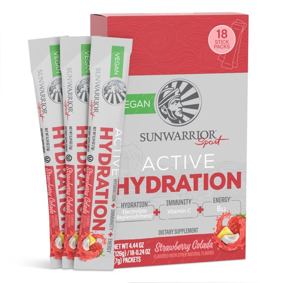 Sunwarrior Active Hydration Electrolyte Powder, Strawberry Colada, 4.44 oz (18 Stick Packs)
