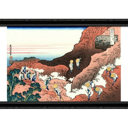 Climbing on Mt. Fuji 40x28 Large Black Ornate Wood Framed Canvas Art by Katsushika Hokusai