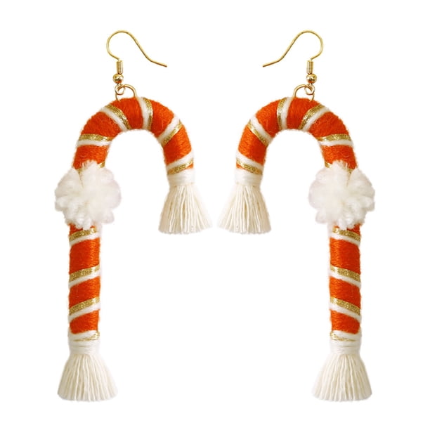Pendientes Tejidos De Navidad Con Forma De Muleta, Pendientes Bohemios Tejidos Con Borlas, Pendientes Colgantes Trenzados Hechos A Mano Para Mujeres Y Niñas Advancent AP007544-01