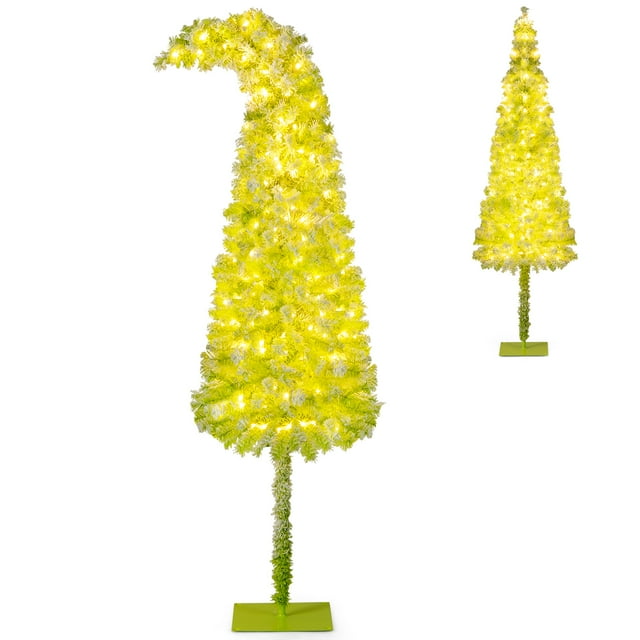 Gymax 7 FT Whimsical Christmas Tree Pre-Lit Artificial Holiday Tree w/ Bendable Top