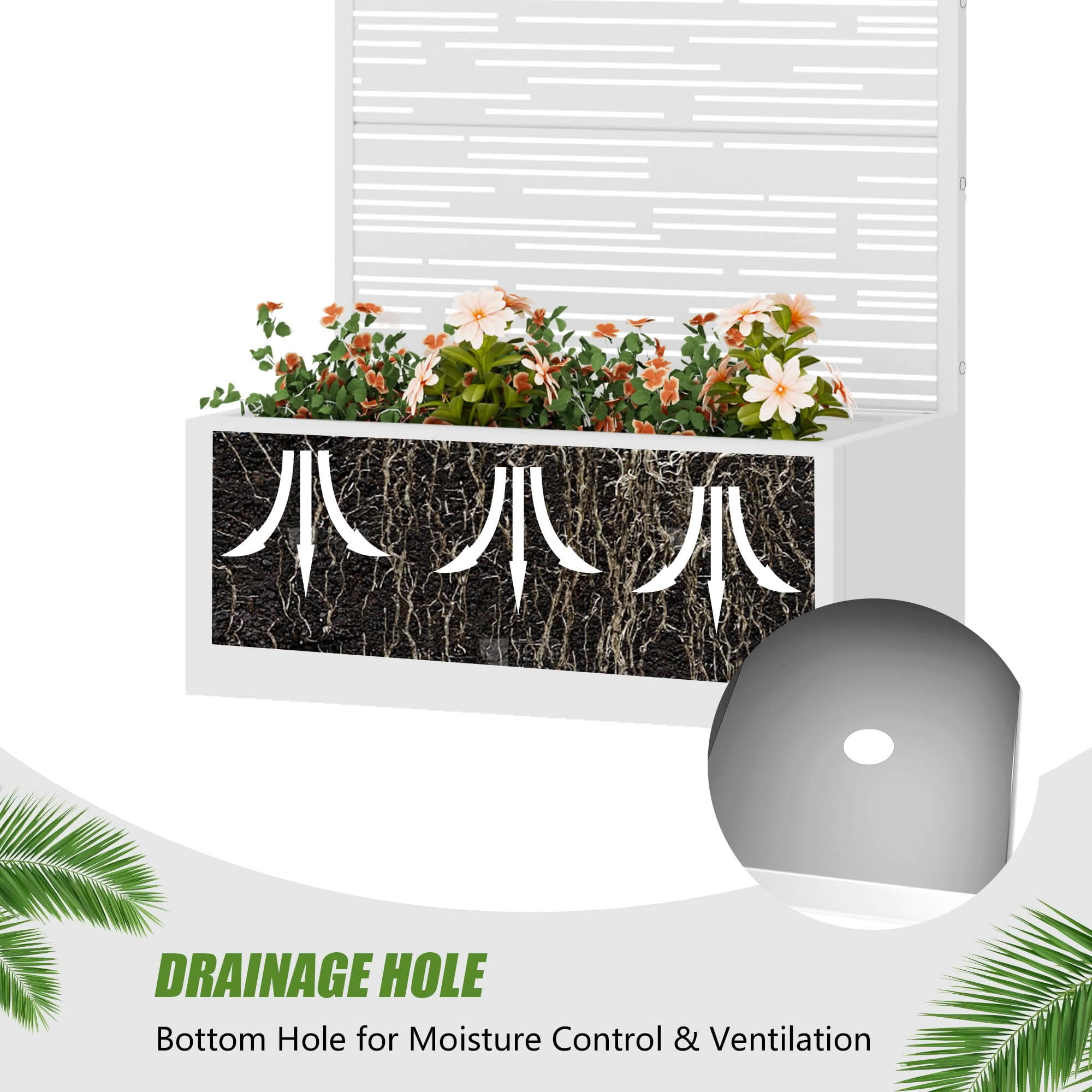 MAYEERTY 59X30" Metal Outdoor White Privacy Screen with Planter Box for Backyard & Garden, 4 Piece Set