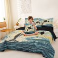 thumbnail image 3 of spefrowx Vintage Landscape Orca Queen Bedding for Kids, Snow Mountain Ocean Bedding Comforter Set Queen, Black Reversible, 7pcs, 3 of 6